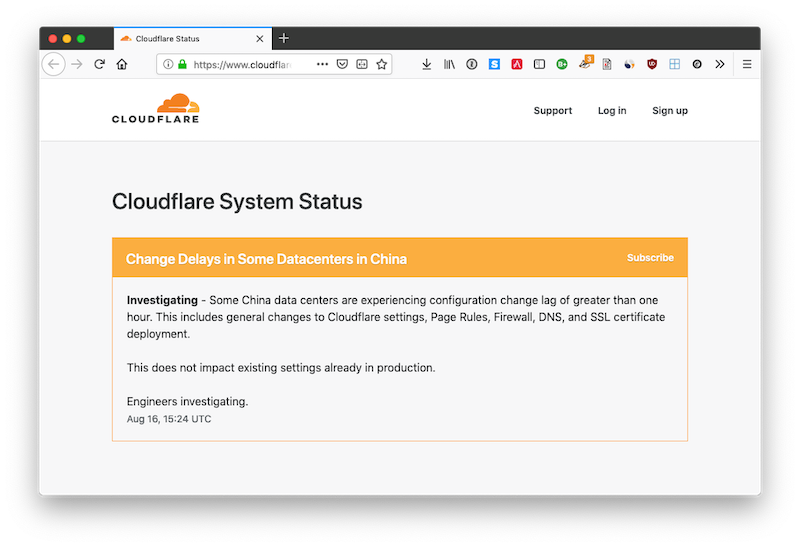 Cloudflare status page